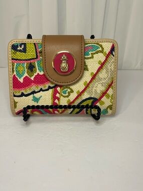 Spartina 449 Multicolor Woven Wallet with Tan Trim & Pink Pineapple Accent